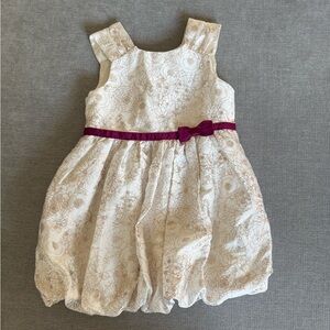 Cherokee Cream and Gold Floral Dress with Purple Bow